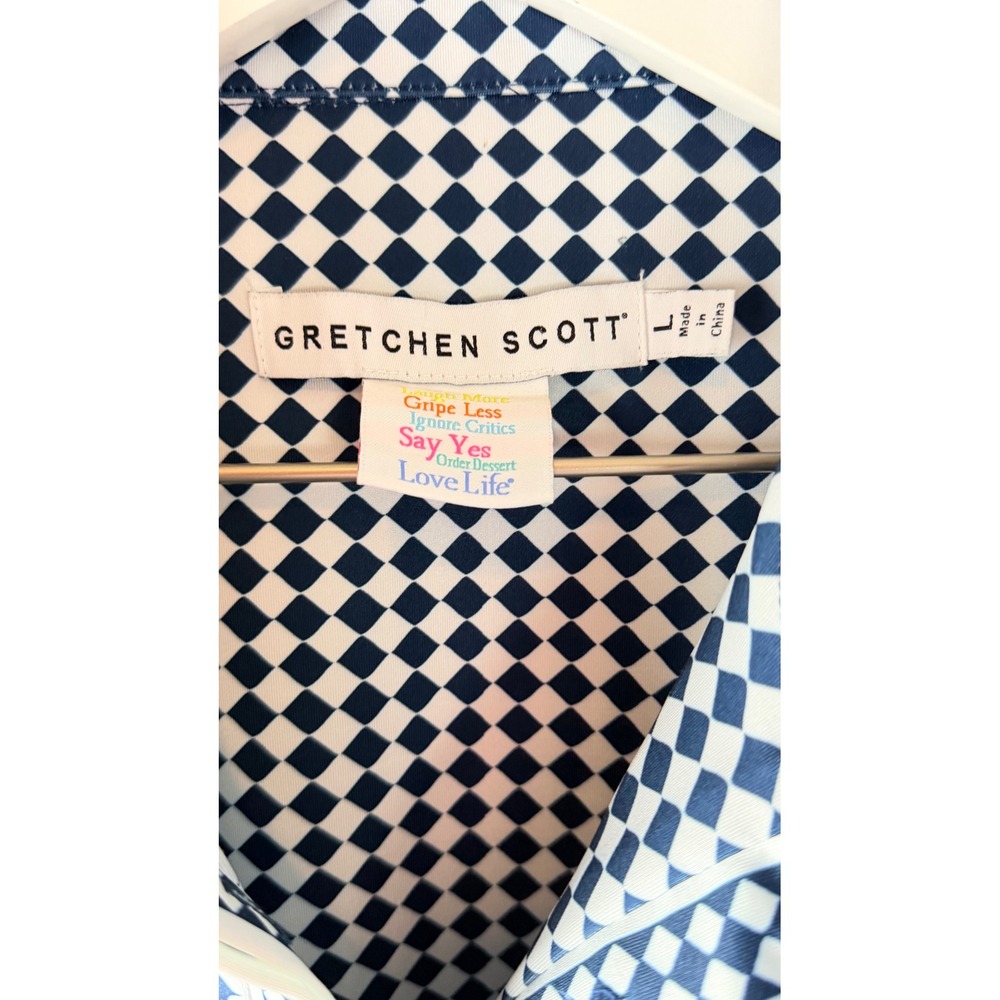 Gretchen Scott Navy White Geometric Circle Print Shift Dress 3/4 Sleeve Large - Picture 4 of 5